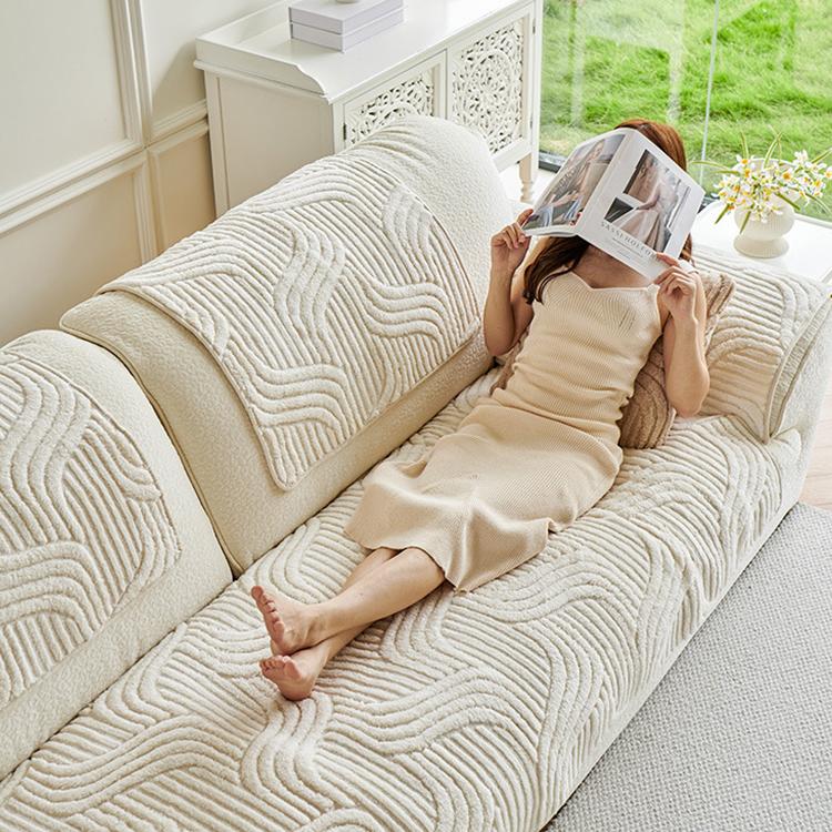 Sculpted Wave Plush Couch Cover detail showing the anti-slip backing