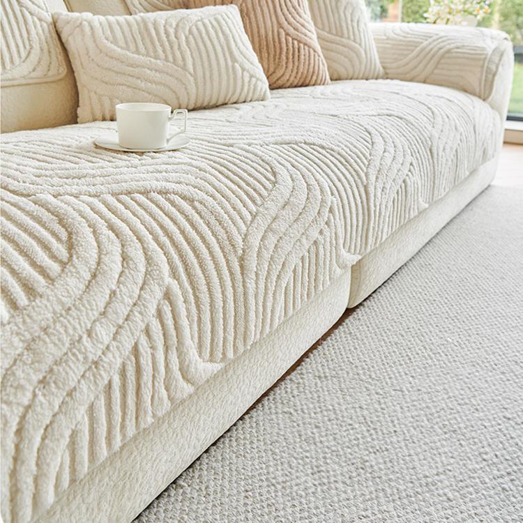 Sculpted Wave Plush Couch Cover detail showing the softly finished edge