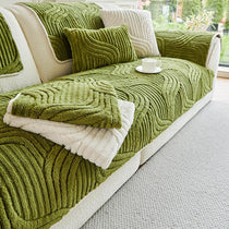 Sculpted Wave Plush Couch Cover detail showing the softly finished edge