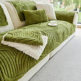 Sculpted Wave Plush Couch Cover detail showing the softly finished edge