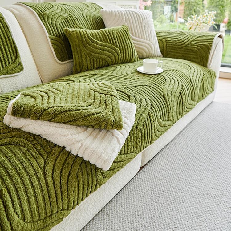 Sculpted Wave Plush Couch Cover detail showing the softly finished edge