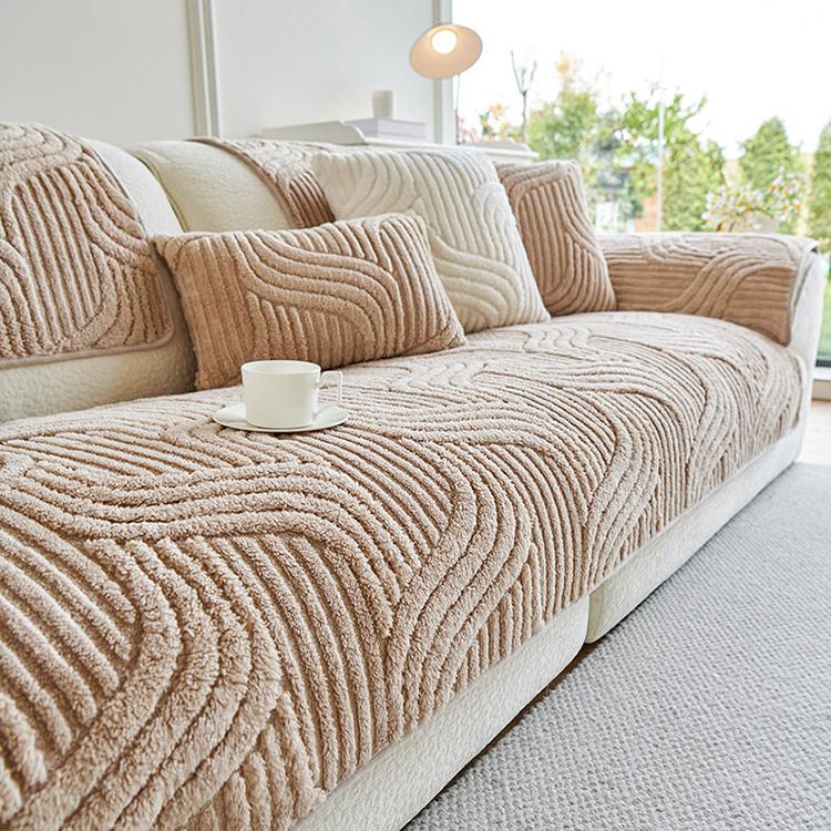 Khaki option for the Sculpted Wave Plush Couch Cover