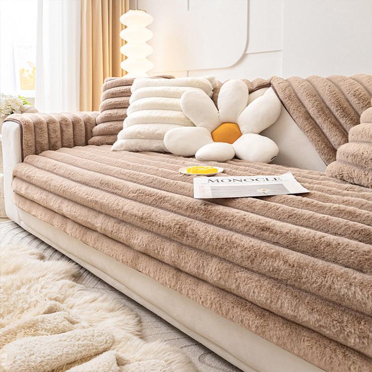 Brown Striped Plush option for the Three-Texture Faux Fur Couch Cover