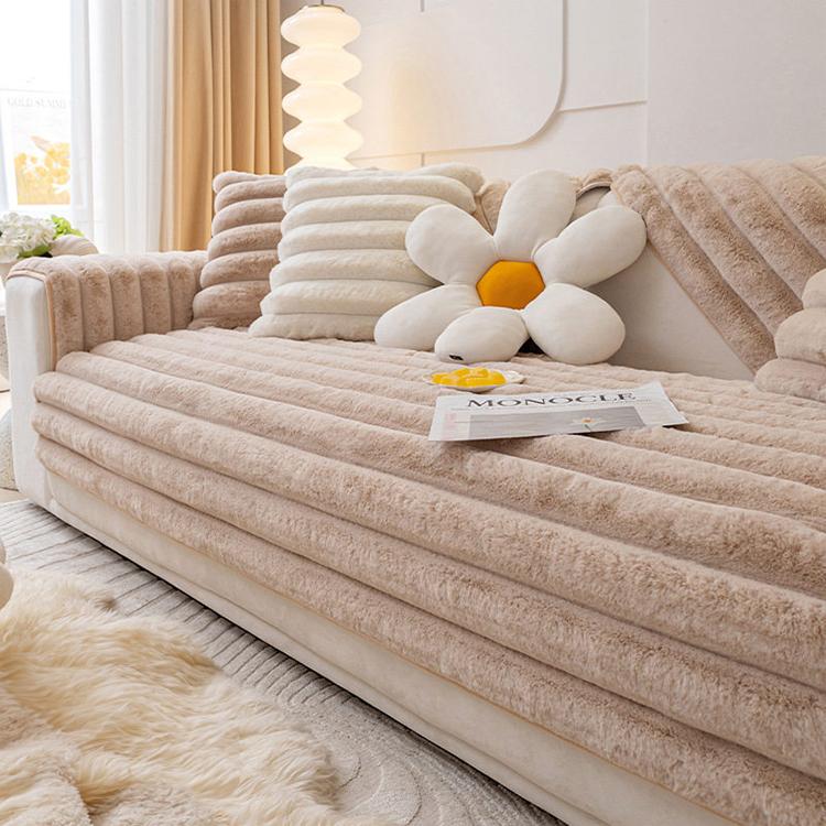 Khaki Striped Plush option for the Three-Texture Faux Fur Couch Cover