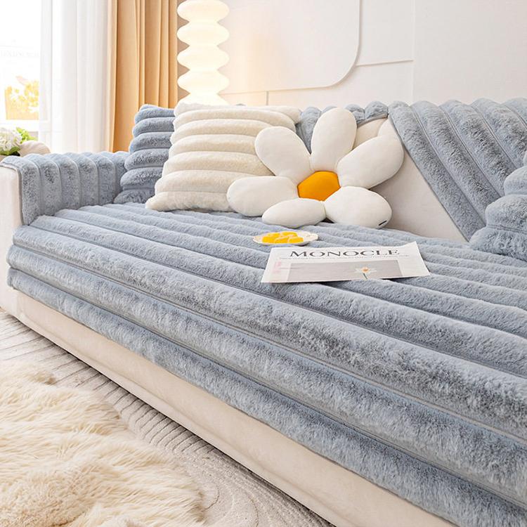Light blue Striped Plush option for the Three-Texture Faux Fur Couch Cover