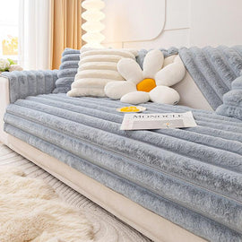 Light blue Striped Plush option for the Three-Texture Faux Fur Couch Cover