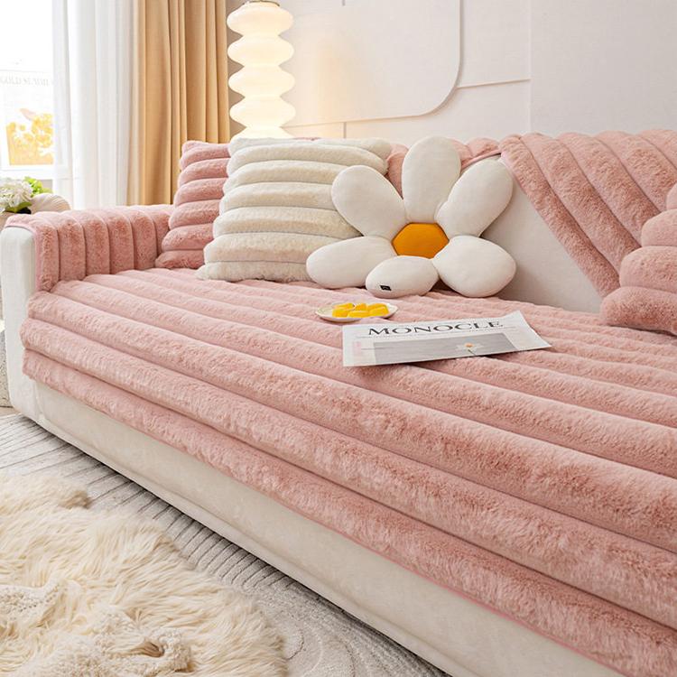 Pink Striped Plush option for the Three-Texture Faux Fur Couch Cover