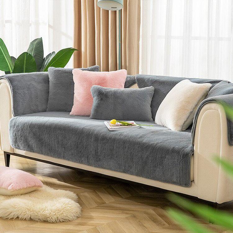 Gray Solid Plush option for the Three-Texture Faux Fur Couch Cover