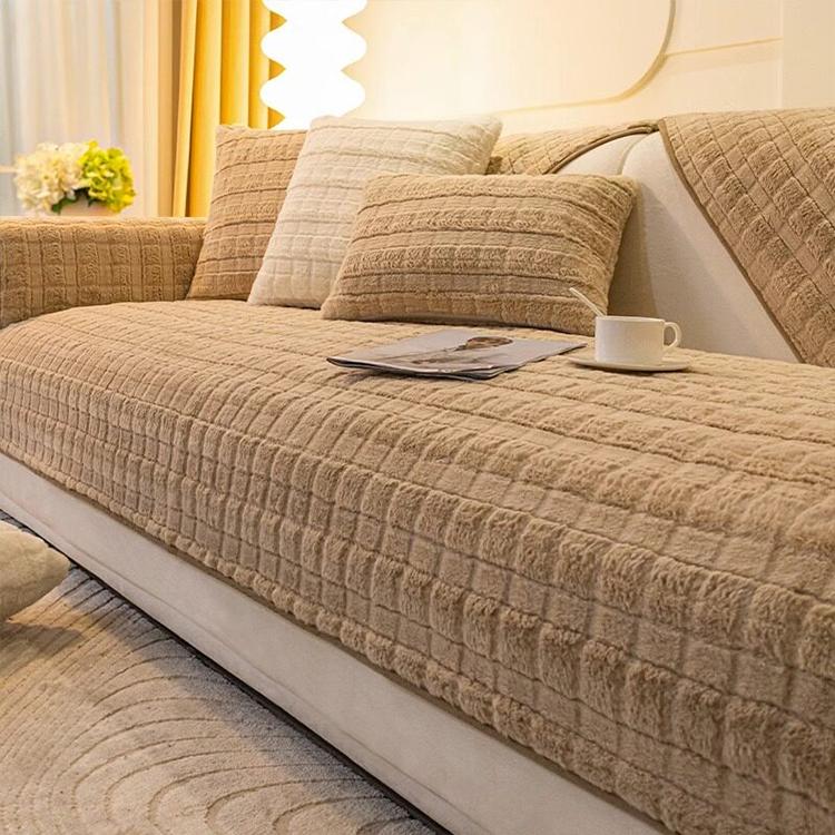 Brown Textured Grid option for the Three-Texture Faux Fur Couch Cover