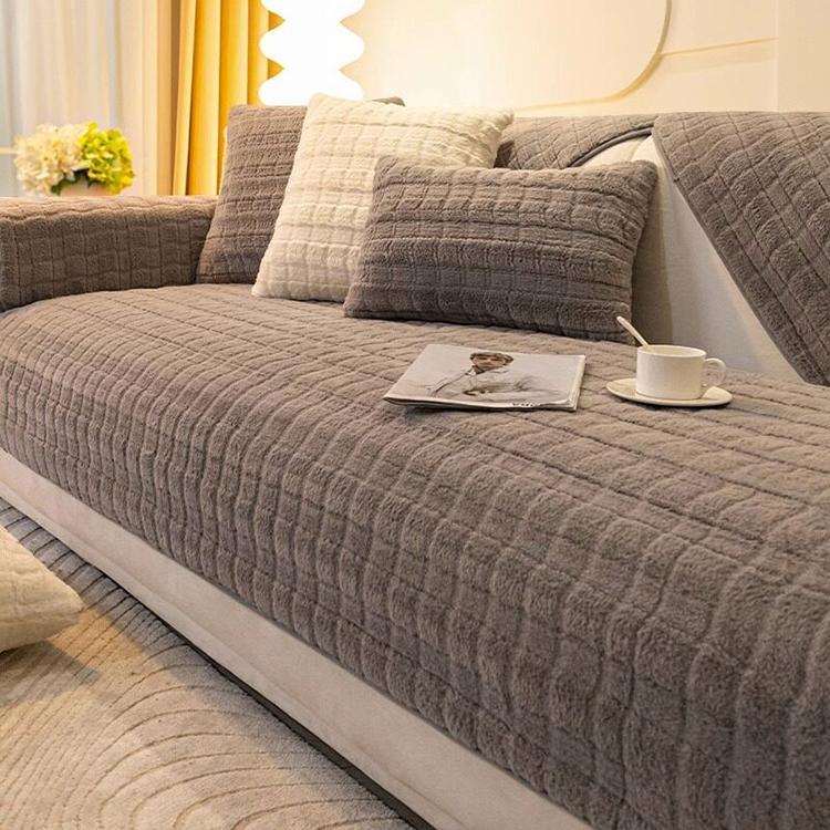 Gray Textured Grid option for the Three-Texture Faux Fur Couch Cover