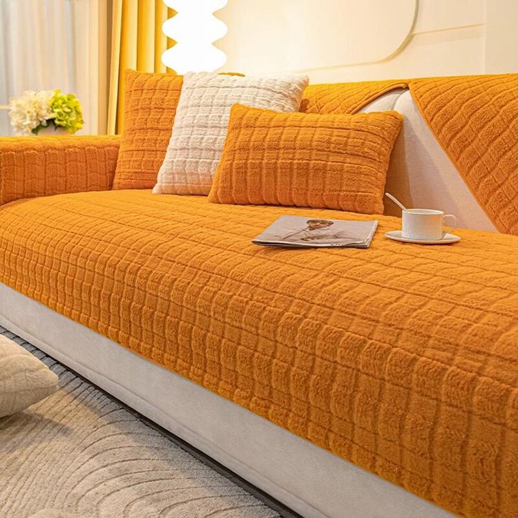 Orange Textured Grid option for the Three-Texture Faux Fur Couch Cover