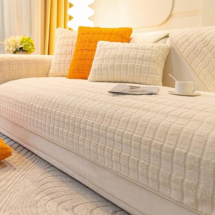White Textured Grid option for the Three-Texture Faux Fur Couch Cover