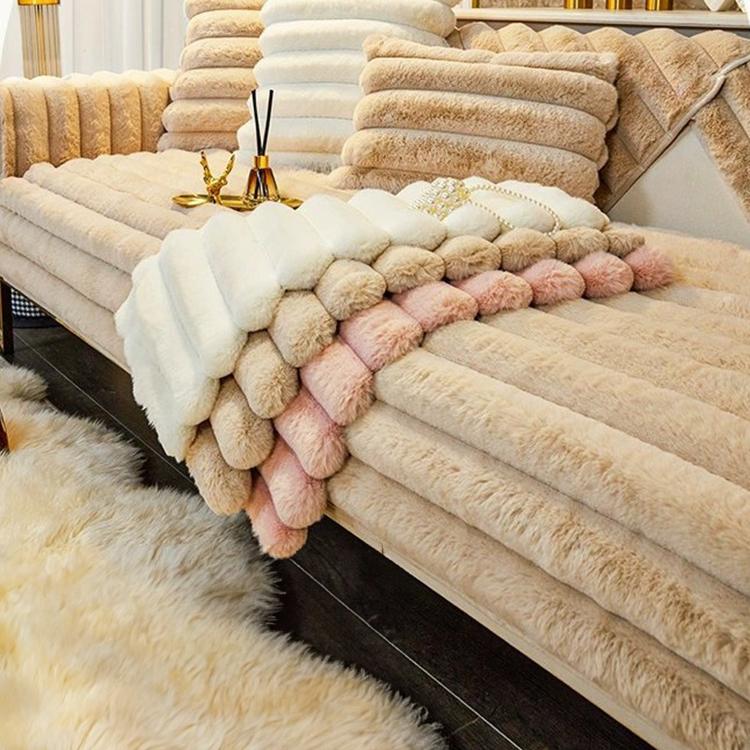 Three-Texture Faux Fur Couch Cover detail showing the smooth solid plush surface