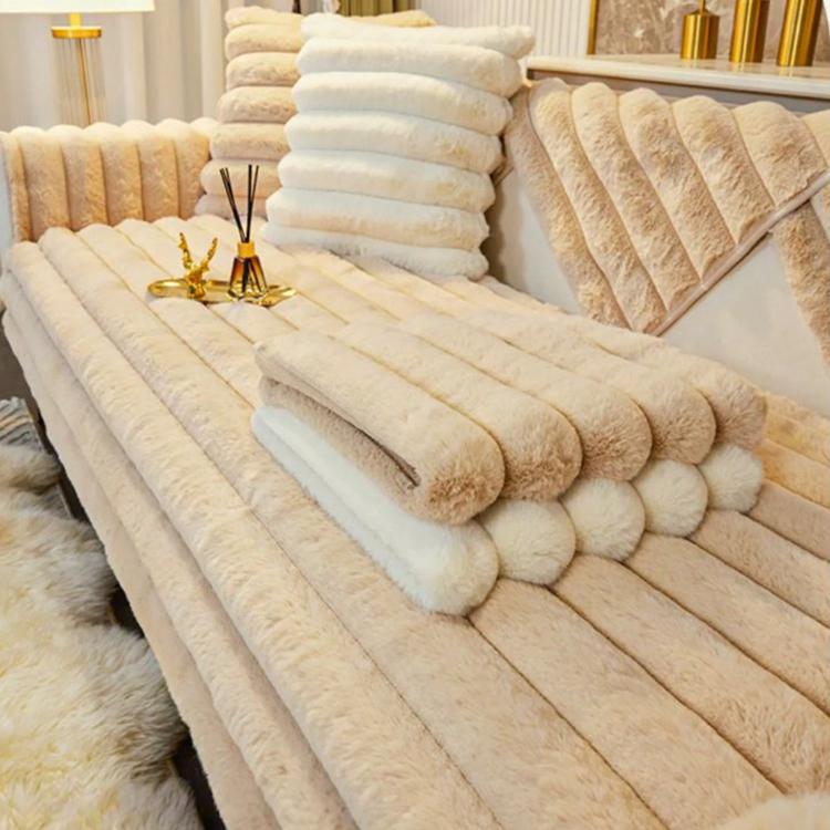 Three-Texture Faux Fur Couch Cover detail showing the thick cushioned pile
