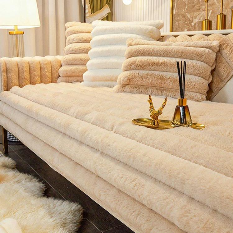 Three-Texture Faux Fur Couch Cover detail showing the thick cushioned pile