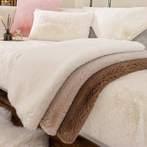 Three-Texture Faux Fur Couch Cover detail showing the raised striped faux fur
