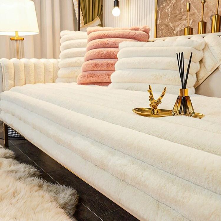 Three-Texture Faux Fur Couch Cover styled across a sofa Main image