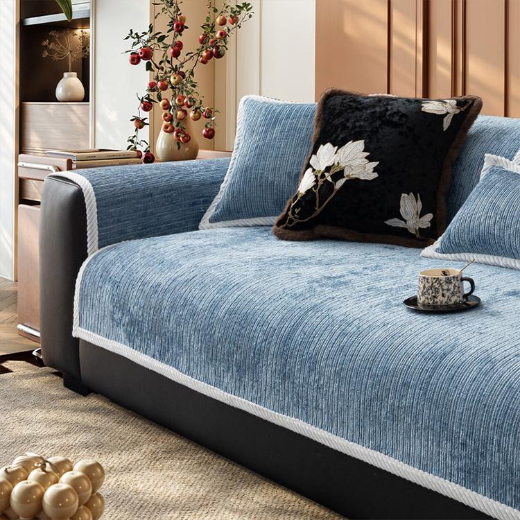 Blue option for the Plush Ribbed Chenille Modular Couch Cover
