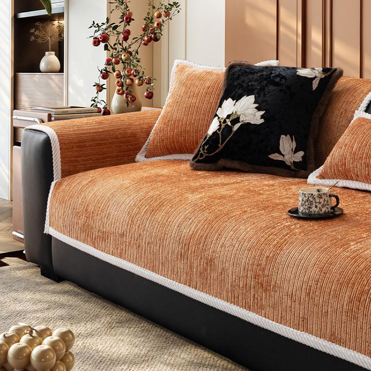 Orange option for the Plush Ribbed Chenille Modular Couch Cover
