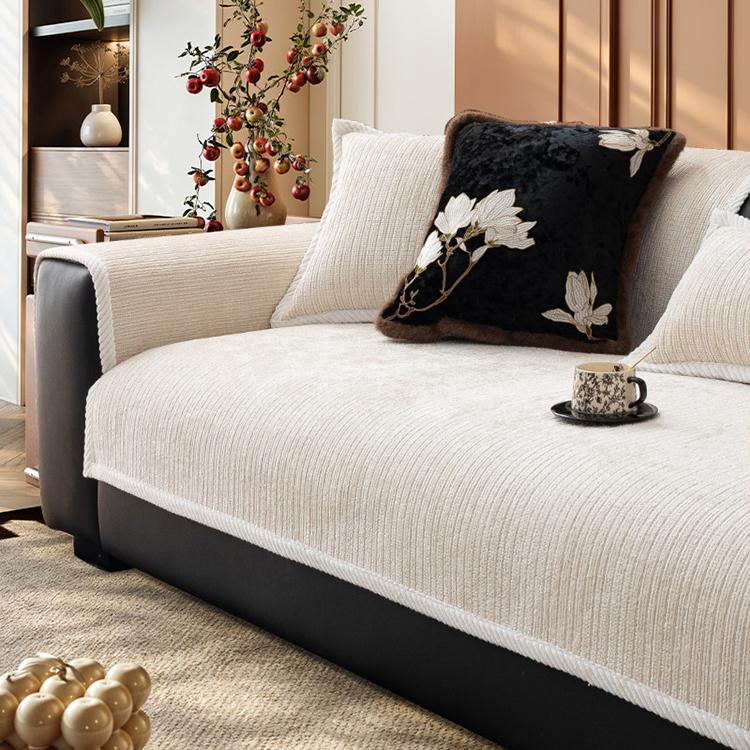 White option for the Plush Ribbed Chenille Modular Couch Cover