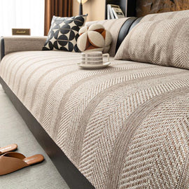 Khaki option for the Textured Herringbone Faux Linen Couch Cover