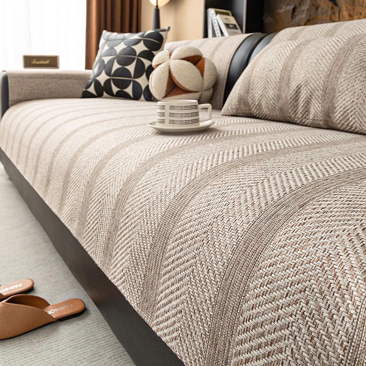 Khaki option for the Textured Herringbone Faux Linen Couch Cover