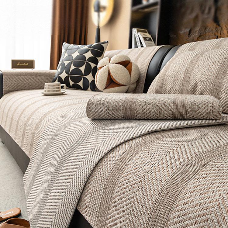 Rolled herringbone couch cover pieces