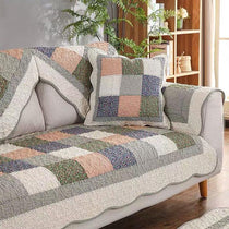 Close view of the multicolor patchwork design
