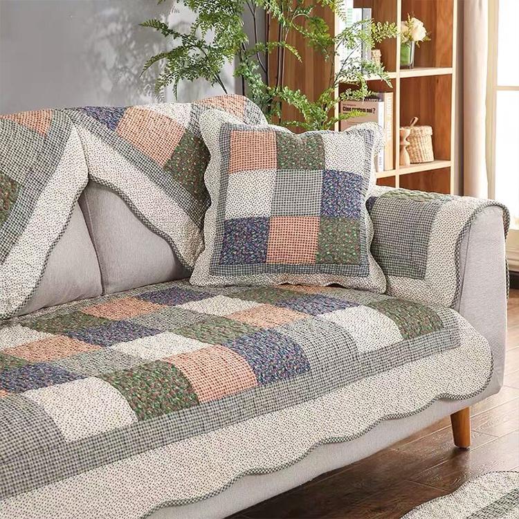 Close view of the multicolor patchwork design