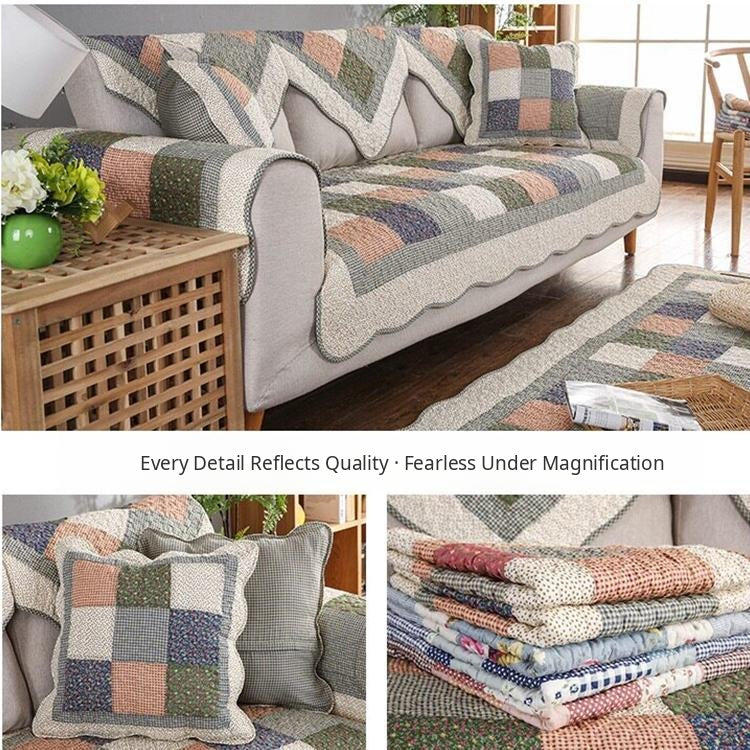 Green patchwork color and fabric details