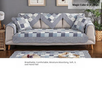 Blue-gray patchwork couch cover