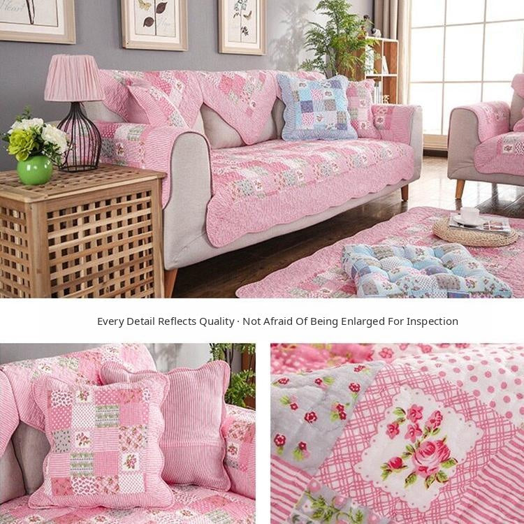 Pink floral quilted couch cover