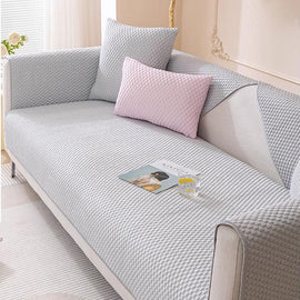 Light gray honeycomb couch cover