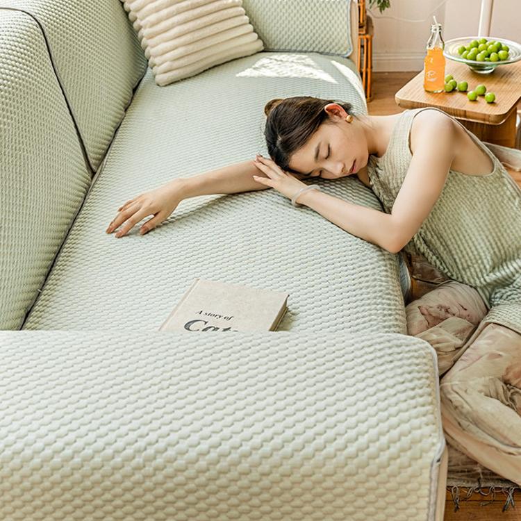 Cooling Honeycomb Ice Silk Couch Cover styled on a sofa