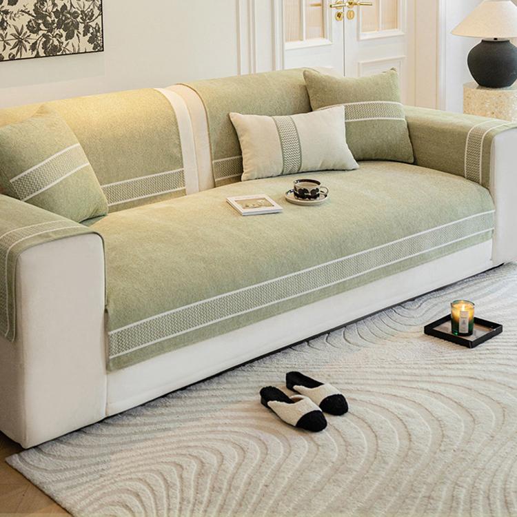 Green two-tone chenille cover styled on a sofa