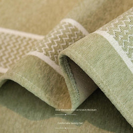 Woven border and chenille texture close-up
