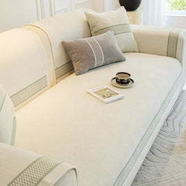 White two-tone chenille couch cover