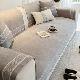 Gray modular sofa cover with contrast trim