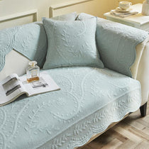 Light blue option for the scalloped botanical cotton couch cover