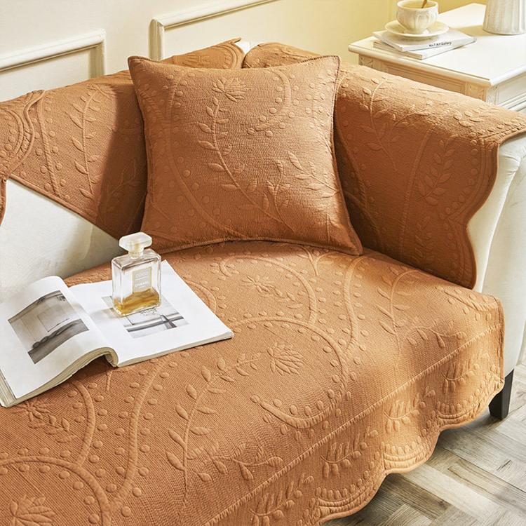 Orange option for the scalloped botanical cotton couch cover
