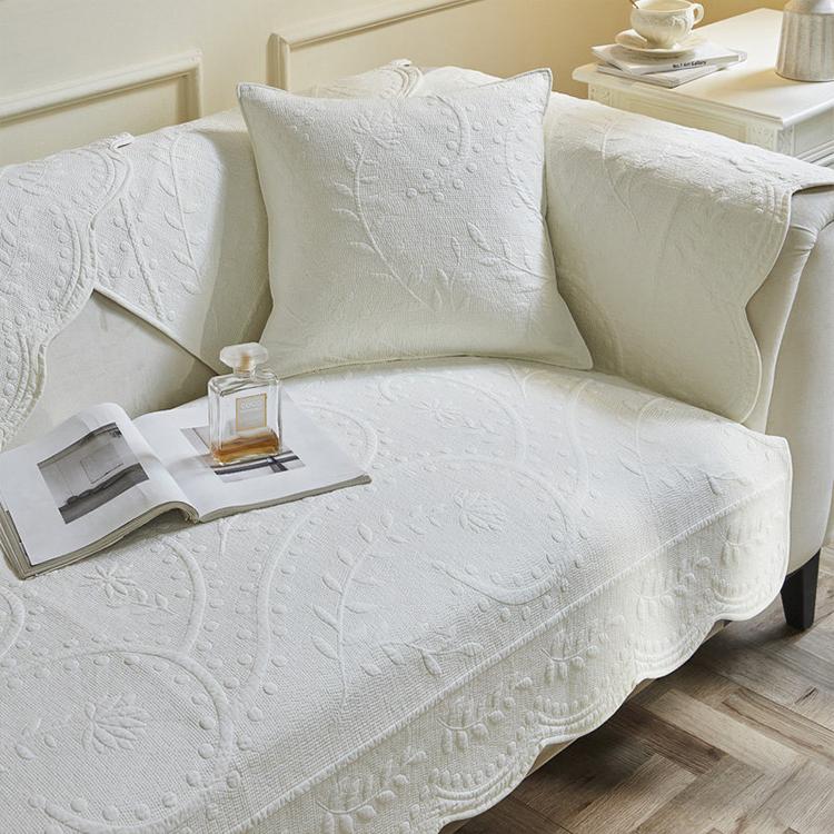 White option for the scalloped botanical cotton couch cover