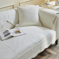 White option for the scalloped botanical cotton couch cover