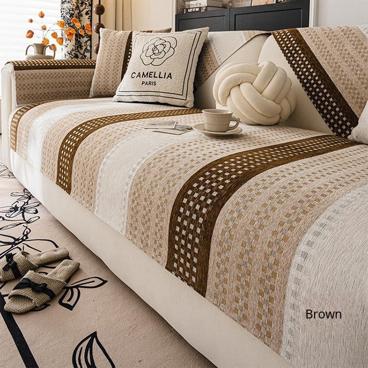 Striped Chenille Modular Sofa Cover for Pets - Brown