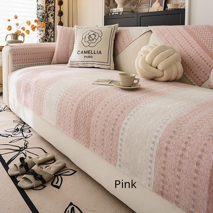 Striped Chenille Modular Sofa Cover for Pets - Pink
