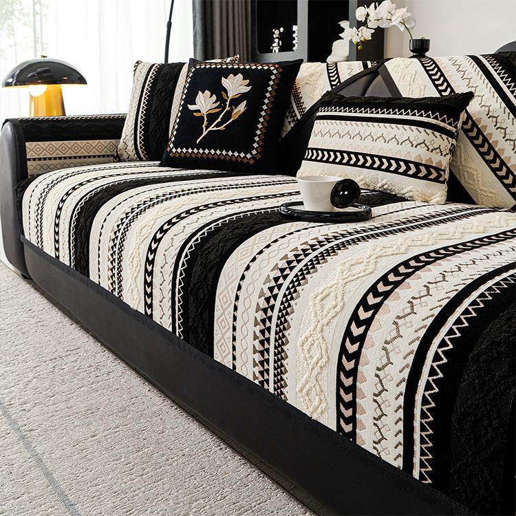 Boho Geometric Chenille Modular Sofa Cover for Pets - Black