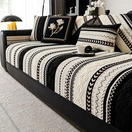 Boho Geometric Chenille Modular Sofa Cover for Pets - Black