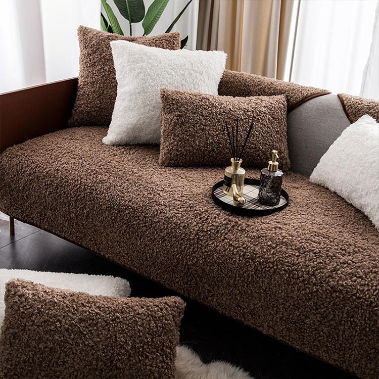 Plush Textured Modular Sofa Cover for Pets - Brown