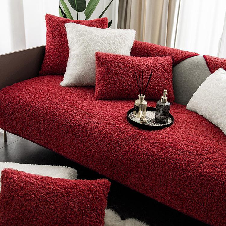 Plush Textured Modular Sofa Cover for Pets - Red