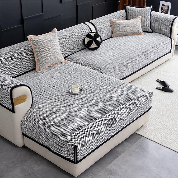 Modern Chenille Modular Sofa Cover for Pets - Black, Contrast Trim