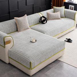 Modern Chenille Modular Sofa Cover for Pets - Green, Contrast Trim